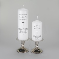 A personalised memorial candle fearturing a Simple Cross - two sizes available